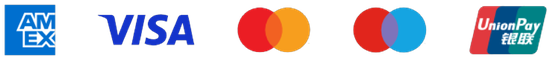 American Express, Visa, Mastercard, Maestro and UnionPay accepted